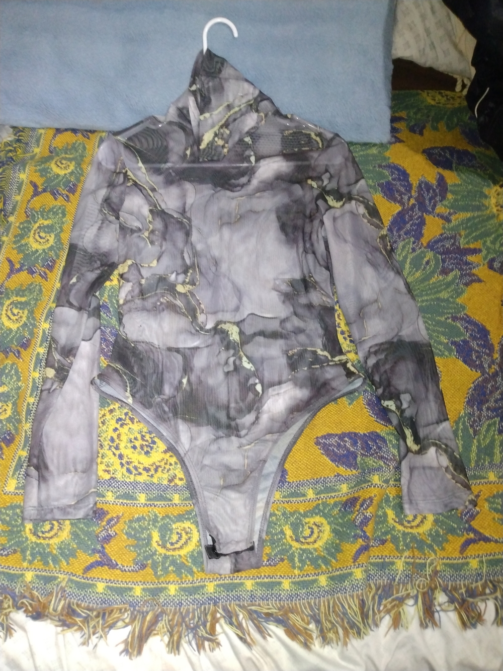 Kids Long-Sleeve One-Piece Swimsuit in Gray Marble
